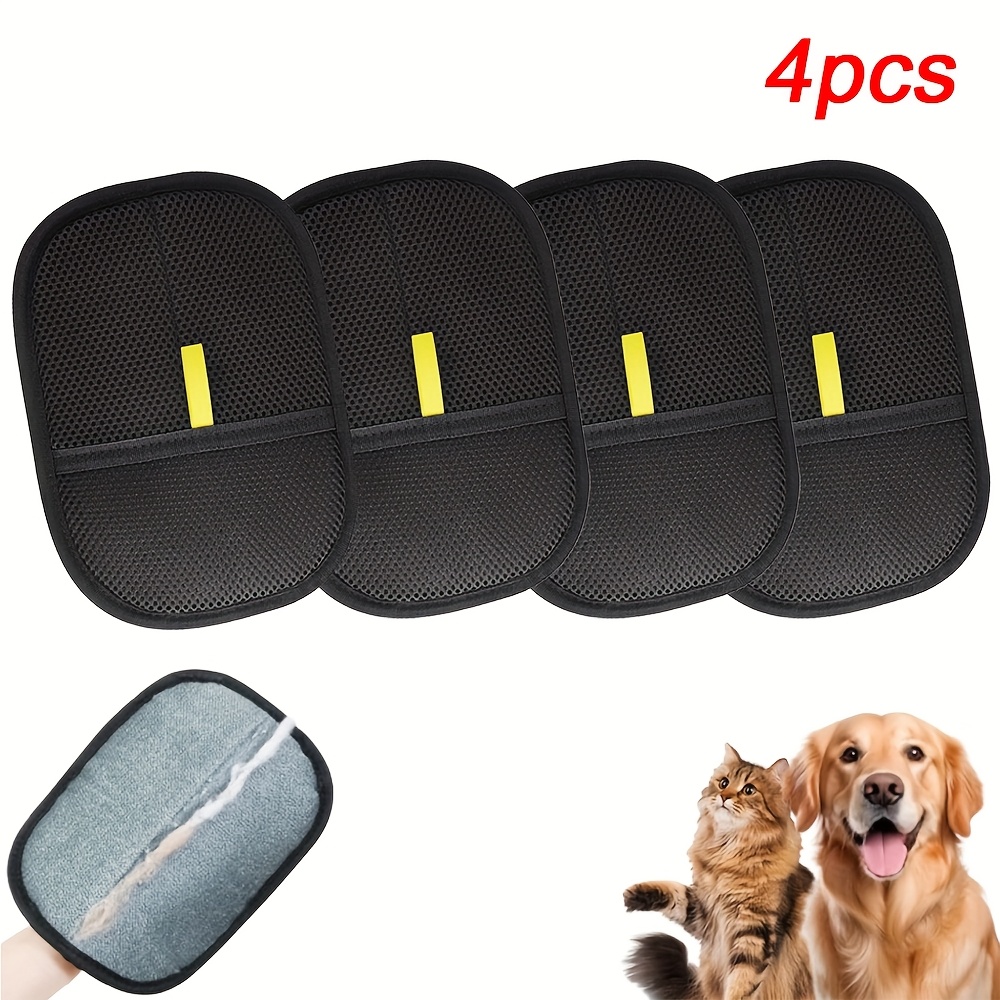 Image of 4pcs Cat Hair Removal Gloves - Dual-bristle Design, Easily Removes Hair And Lint, Ergonomic Pet Grooming Gloves, Suitable For Cat Owners, Durable And Easy-to- Cleaning Tool