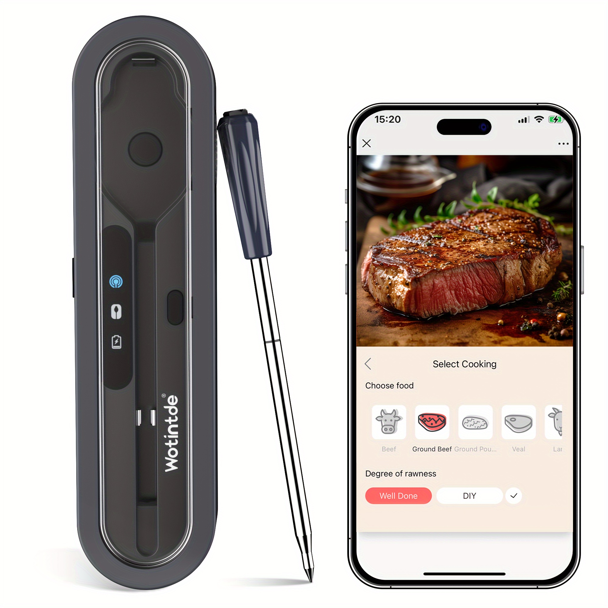 

170 Ft Smart , Wireless Digital Cooking Thermometer With Ultra-thin Probe For Turkey Beef Lamb, Bbq Oven Air Fryer, Stove