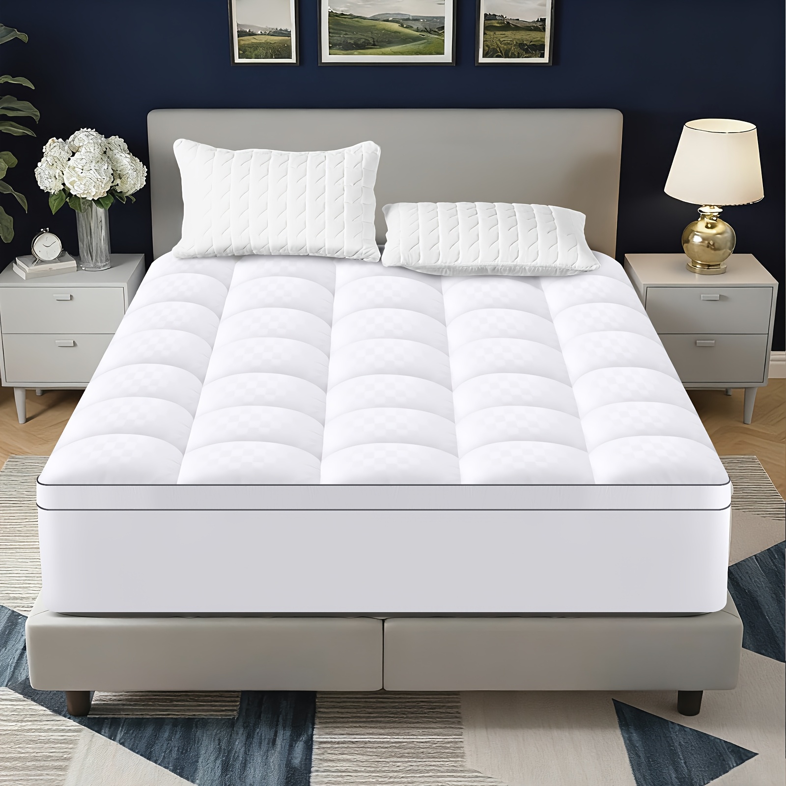 Image of Deep Pocket Mattress Protector Fully Fitted Quilted Pillow Top Mattress Cover With 360° Elastic Skirt Soft Breathable