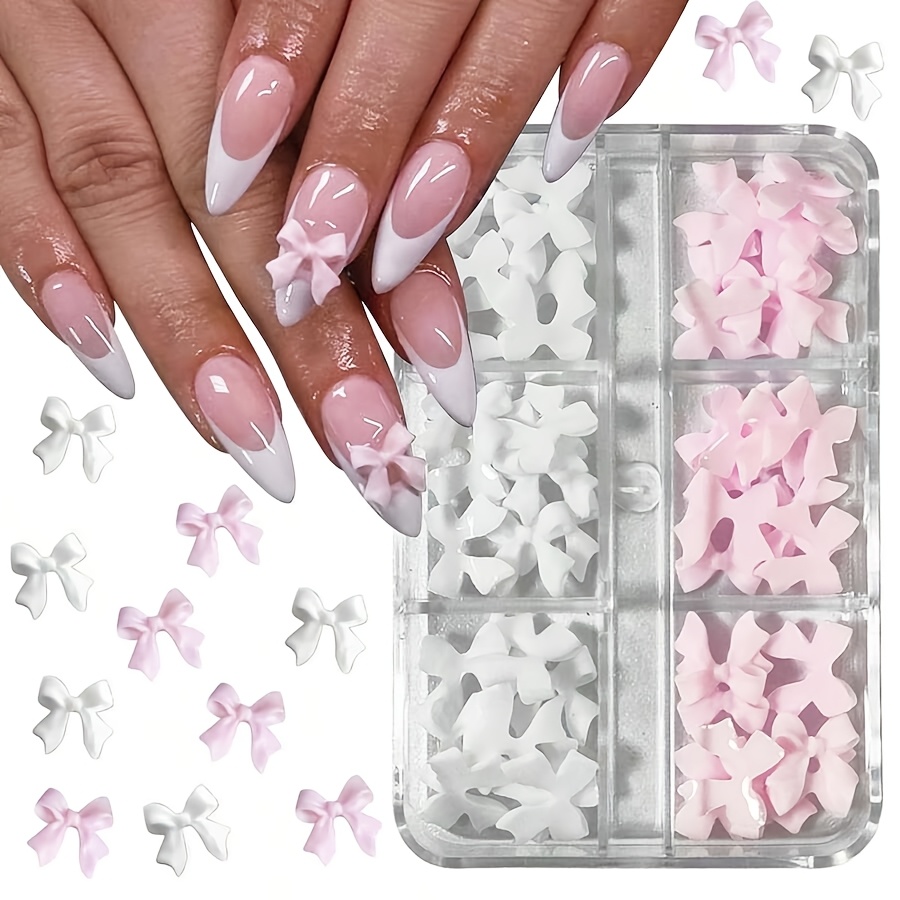 

Charms pour Ongles en 3D avec Nœud Papillon & Blanc - Boîte de 6 Grilles, Fournitures d'Art d'Ongle en Acrylique pour Manucure DIY, Bijoux Artisanaux & Décorations