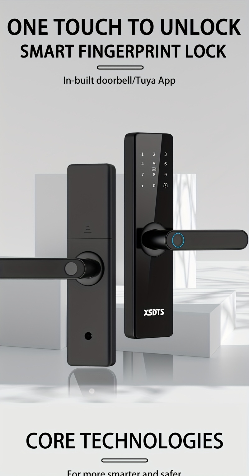 قفل باب ذكي يعمل بالواي فاي لأمان المنزل مع تحكم عبر تطبيق تويا + طرق فتح متعددة وتركيب سهل