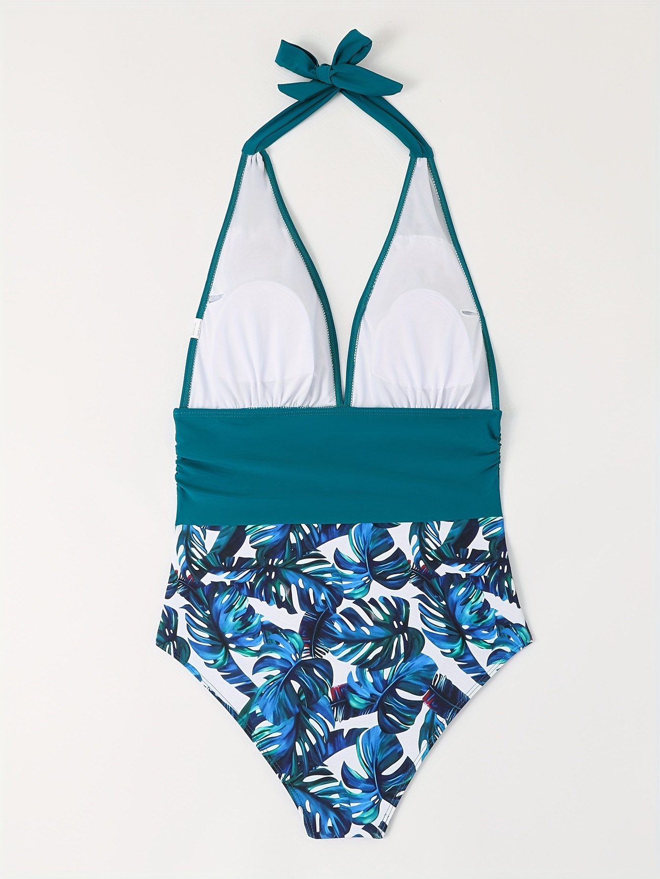 Floral Print Halter Swimsuit Ruched Deep V Neck - Temu