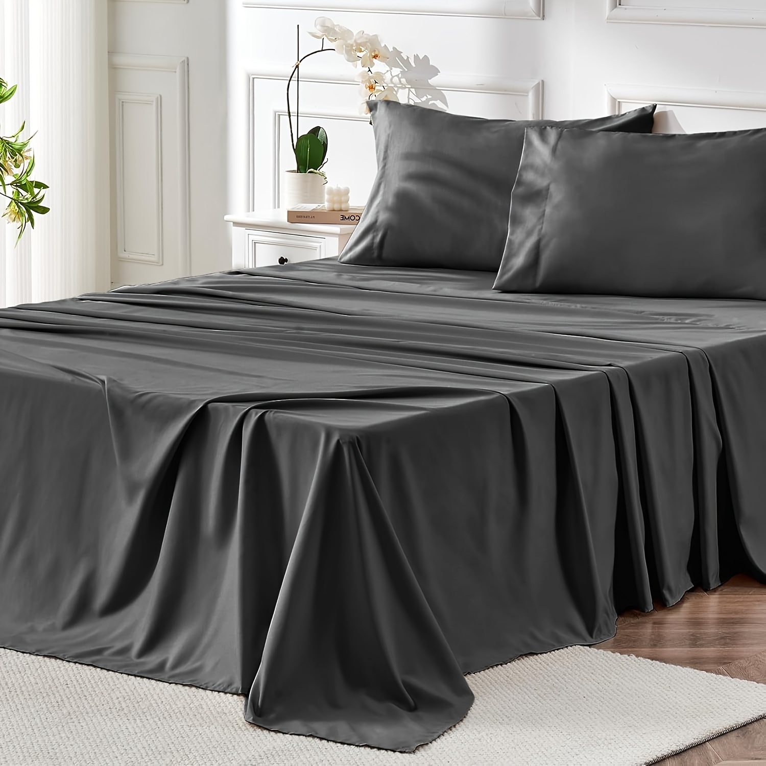 TEMU 4pcs Queen Size -grade Bed Sheet Set - 2000tc Ultra Soft & Breathable Microfiber With 14" Deep Pocket, & Fade Resistant, Lavender Elegant Deep