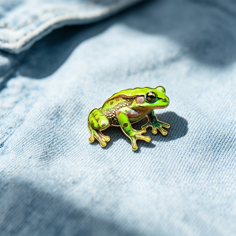 TEMU 1pc Solevdo Enamel Lapel Pin, Novelty Realistic Spotted Green For Frog Metal Brooch, Wildlife Badge For Men And Women, Lapel Pin For Jackets