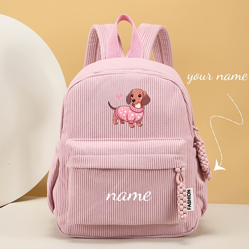 TEMU Mochila de mujer personalizada de terciopelo de felpa con estampado adorable de perro salchicha, con personalizado o mensaje festivo, , etc.