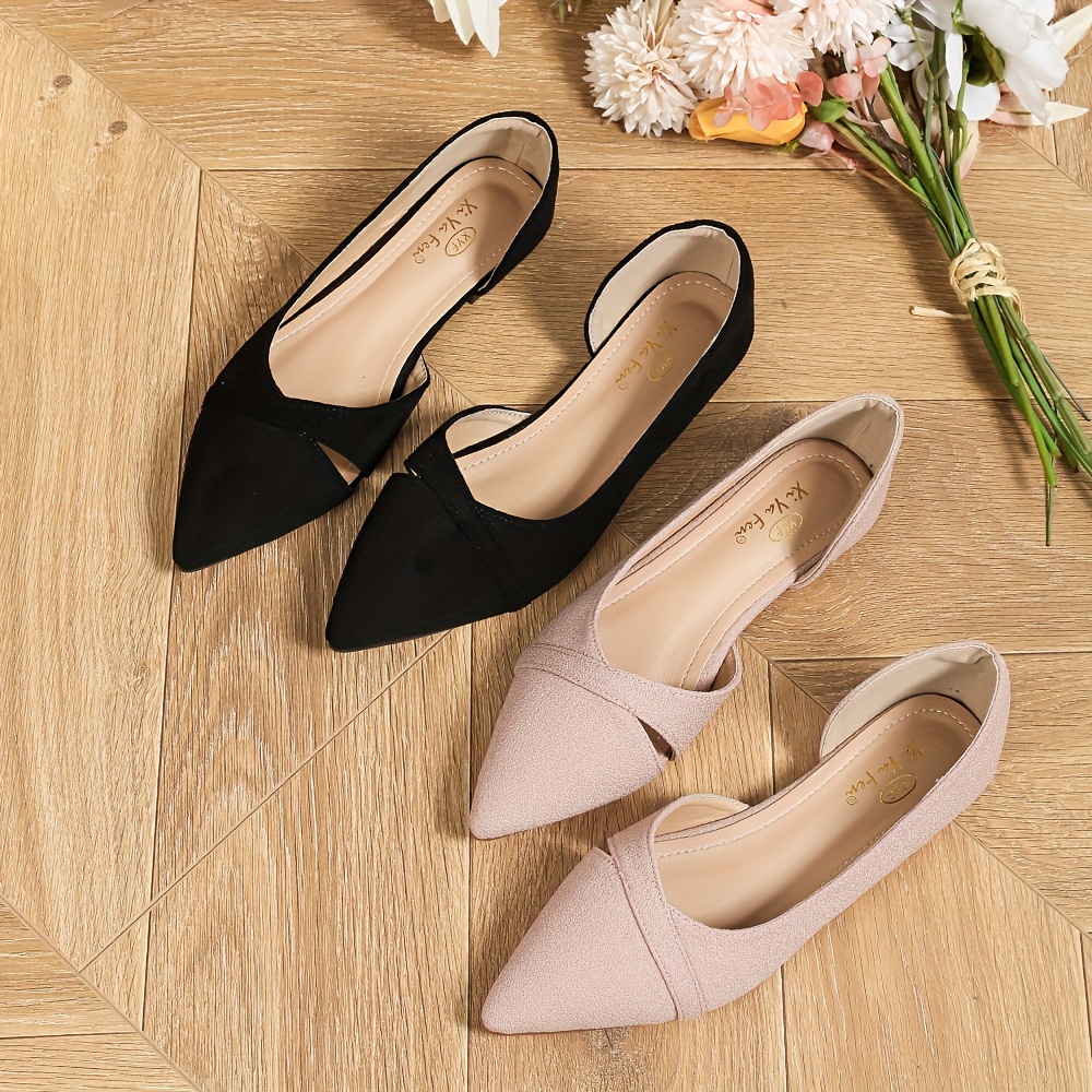 Women s Side Cut Flat Shoes Solid Color Pointed Toe Slip Temu Australia