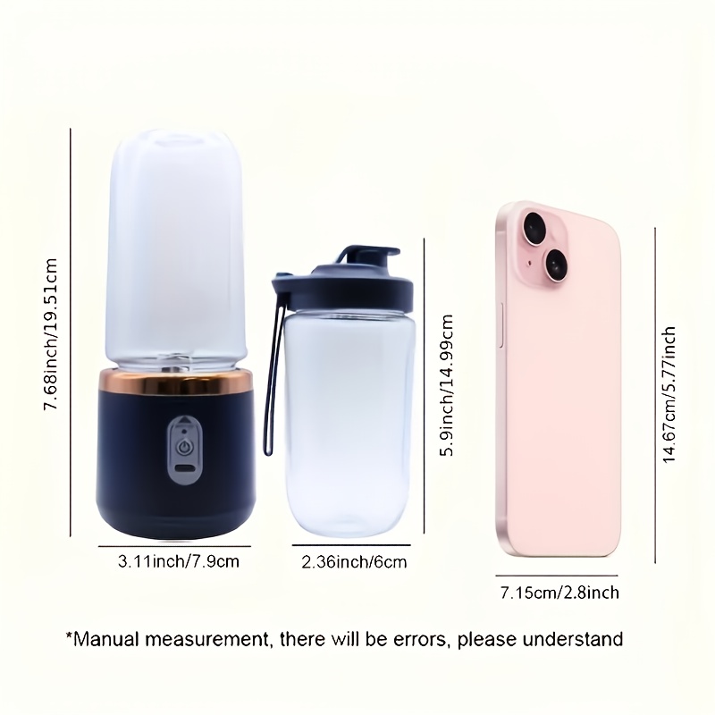 Exprimidor y batidora eléctrica portátil 2 en 1 mejorados de 6 hojas, exprimidor recargable por USB con 2 vasos, coctelera deportiva con tapa abatible para batidos, batidora portátil multifuncional inalámbrica, hace batidos, mezclador de frutas, fabricante de bebidas