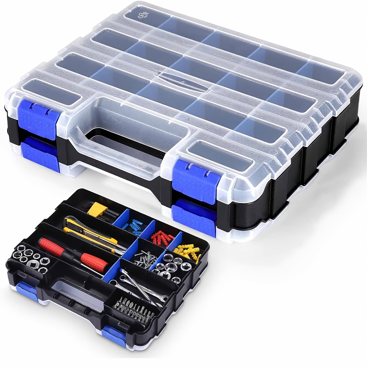 Double-sided Screw Sorting Box, 34 Compartments, Small Parts Organizer With Removable Dividers, Tool Organizer For Screws, Nails And Small Components (blue)