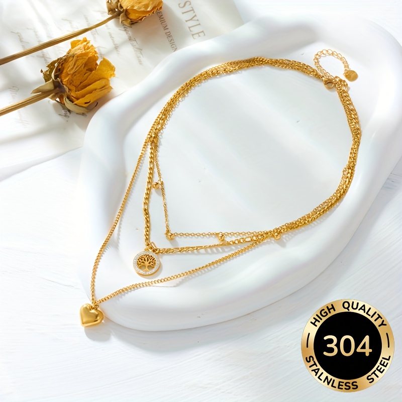 E-shop Modische, elegante und exquisite goldene Edelstahl Mehrschicht-Halskette, geeignet für Damen, zu tragen mit einem Anhänger von Liebe und