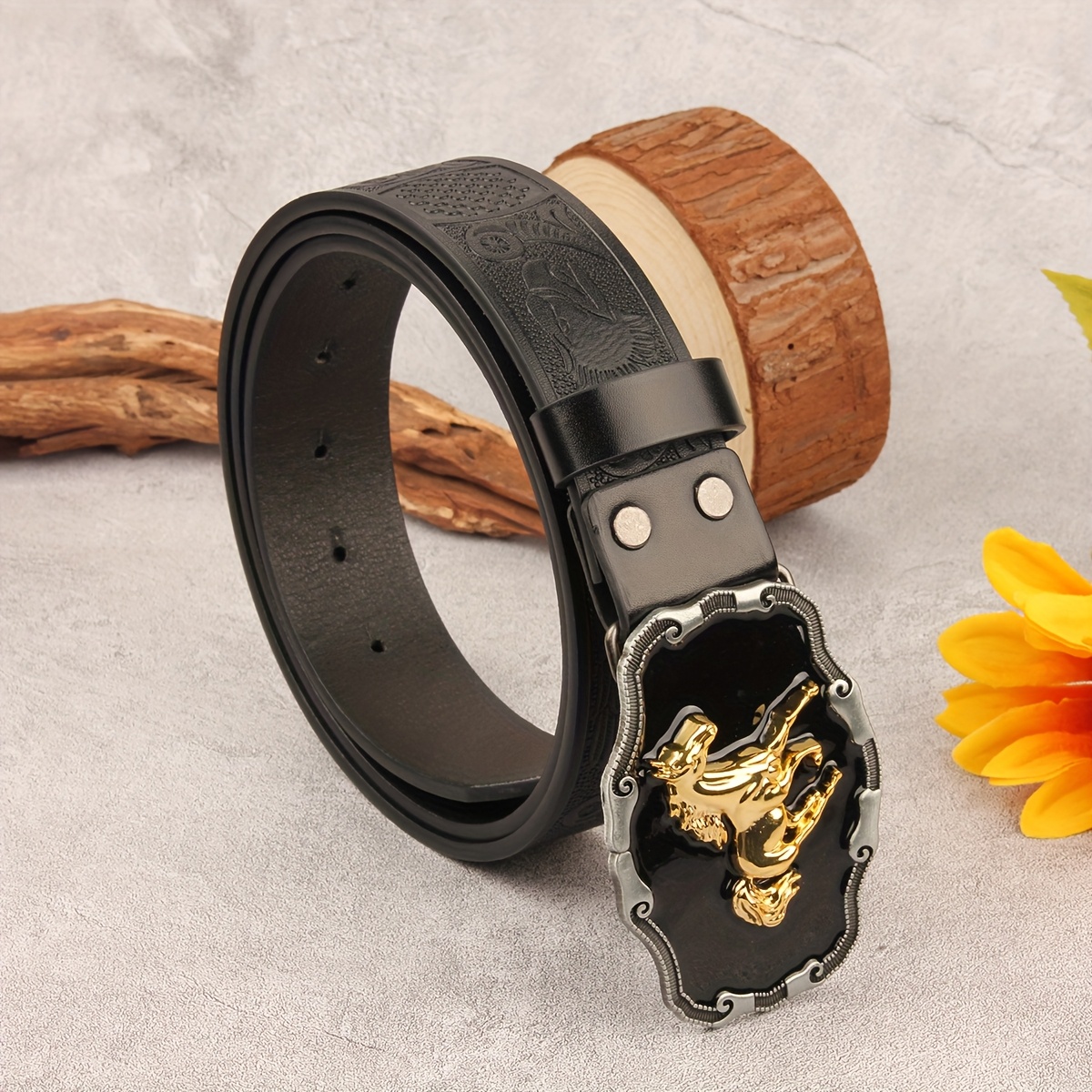 Men's Western Wide Belt with Perforated Buckle Pattern