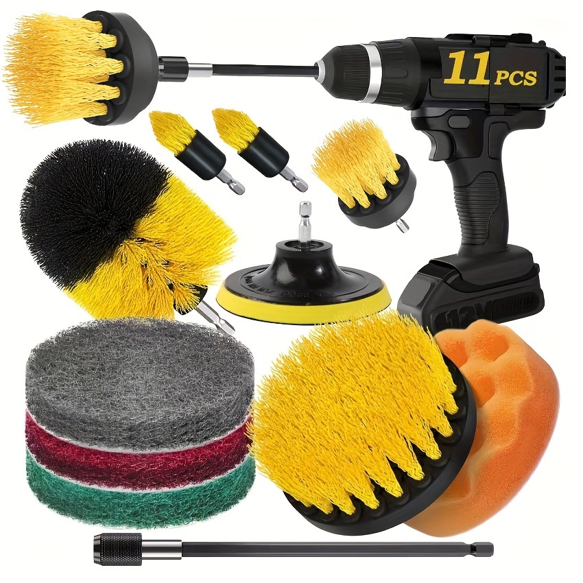 

45pcs/11pcs Drill Brush Accessory Set, Electric Cleaning Brush Set, With Brush, Sanding Pad, Sponge, Car Polishing Pad, Extension Accessories, Suitable For Bathroom Kitchen, Tiles, Sink, Car