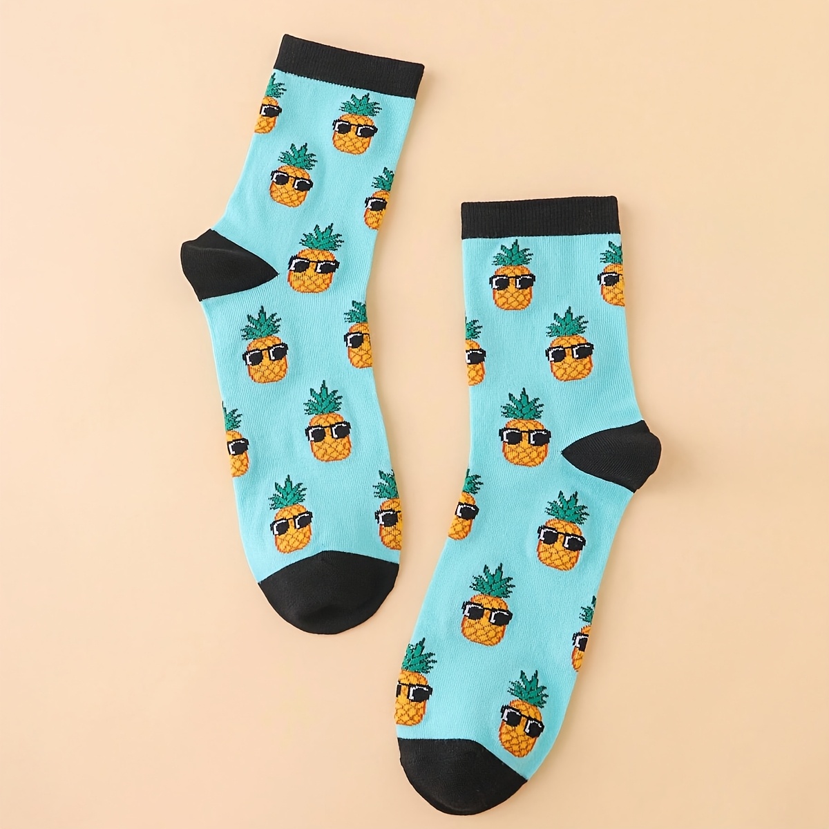 E-shop 1 Paar Herrensocken mit interessantem Ananas-Fruchtfarben-Muster, Wadenhöhe