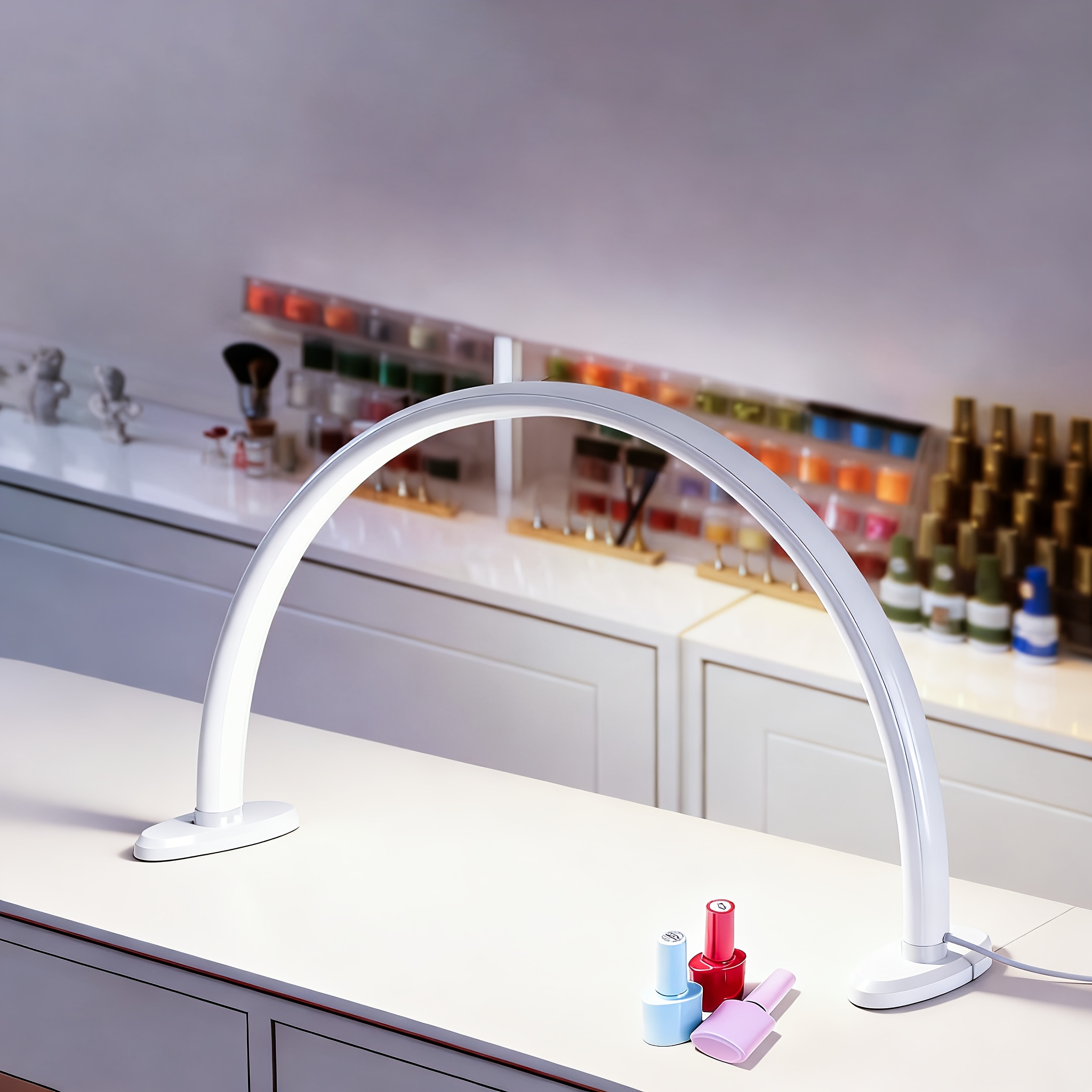 16-tommer og 20-tommer halve lamper, USB-drevet buelampe til neglekunstbelysning, ideel til neglesaloner, hobby, læsning og malebelysning. Kan også bruges som ambient lys til toiletbord, natbord og stuer.