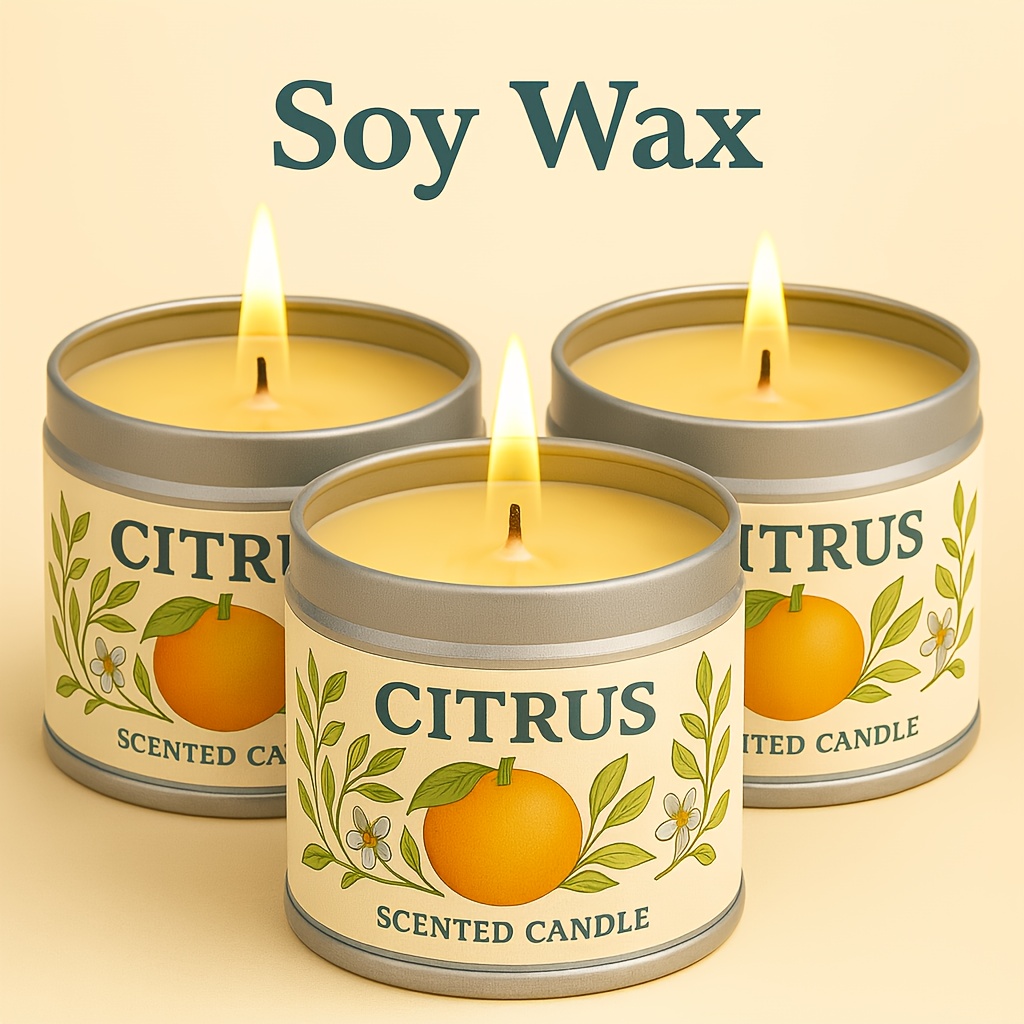 Image of This Citrus-scented Candle Features A Lemon And Orange Fragrance Light And Not Overpowering. The Gentle Glow Of A Calming Atmosphere, Perfect For Relaxation, Reading, Bathing, Meditation