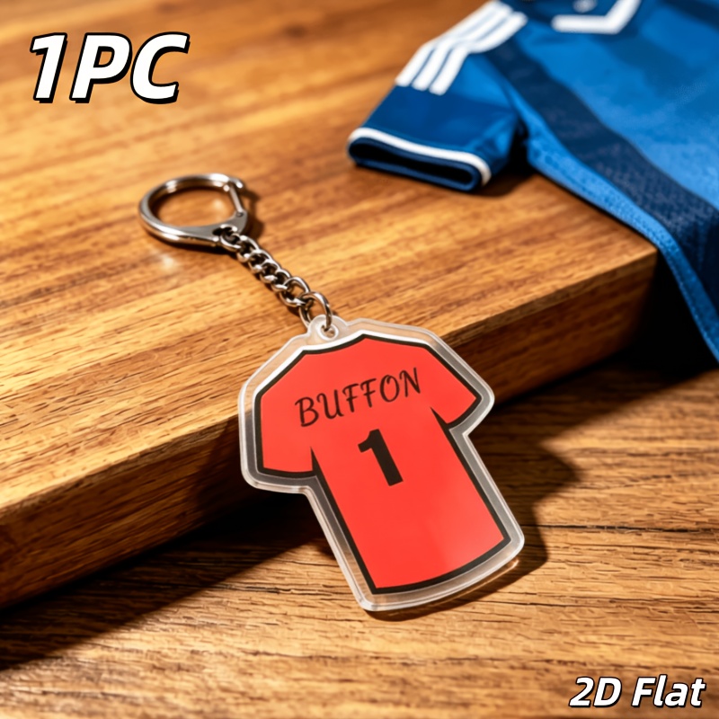 TEMU 2D, Llavero acrílico 2D de 1 pieza, camiseta de fútbol personalizada con y número autodefinidos, una para al fútbol, colgante decorativo para