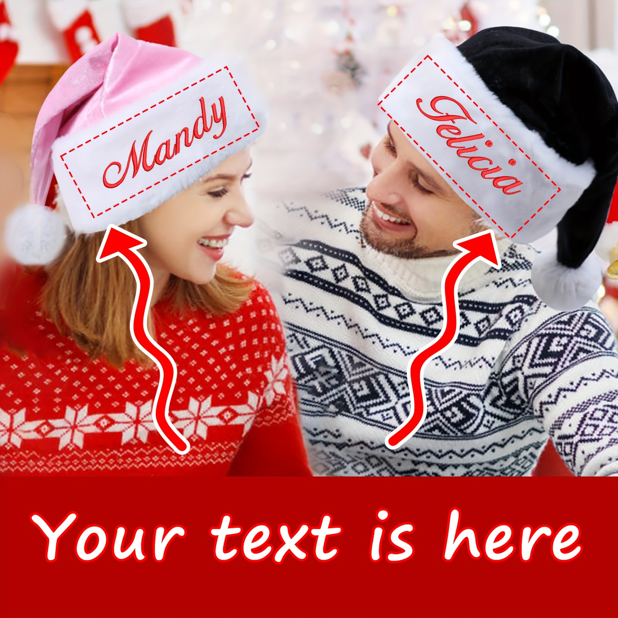 

1pc Personalized With Custom Embroidered Text - Material, Comfortable Fabric, No Feathers, Hand Wash Only - Festive Holiday Headwear For Christmas & New Year, Ideal Gift For