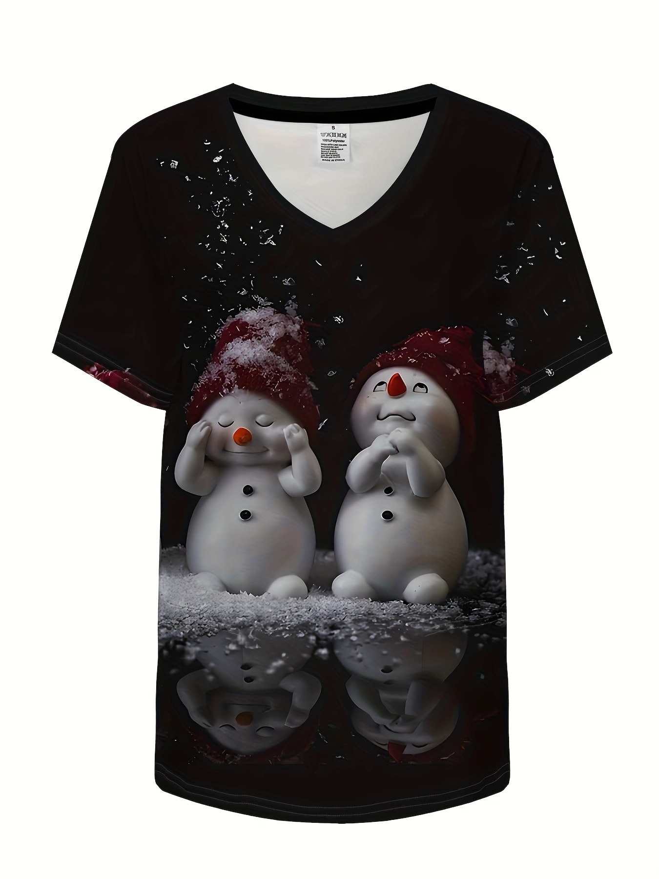 Kadınlar için Şenlikli Noel V-Yaka Tişört - Günlük Kısa Kollu, Polyester, Cepli Makinede Yıkanabilir - Hemşireler & Tıbbi Personel için Mükemmel