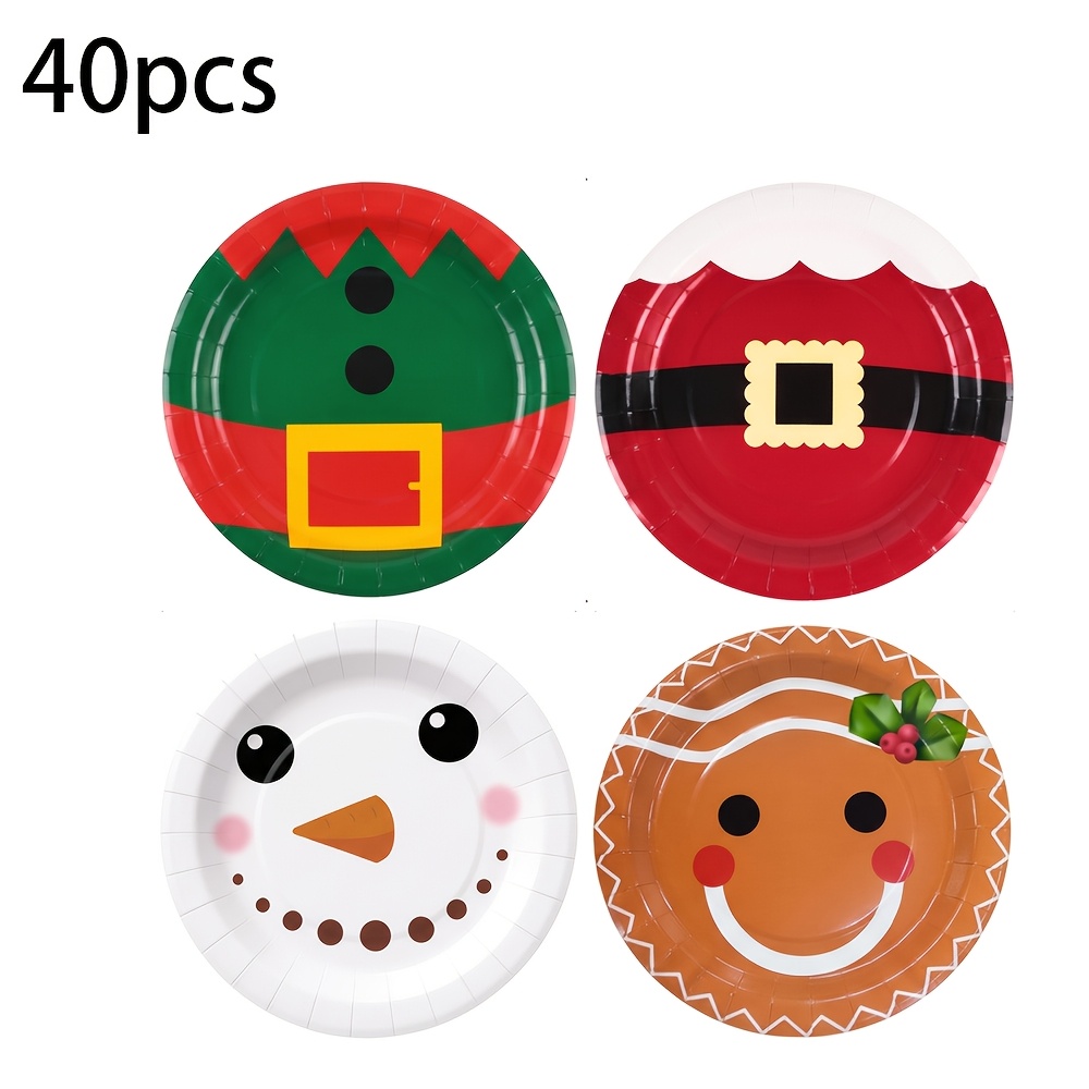 TEMU 10/40/80pcs, Christmas Disposable Paper Plates, Snowman Gingerbread Man Elf Santa Claus Cartoon Pattern 7 Inch Dessert Dinner Plates With 4