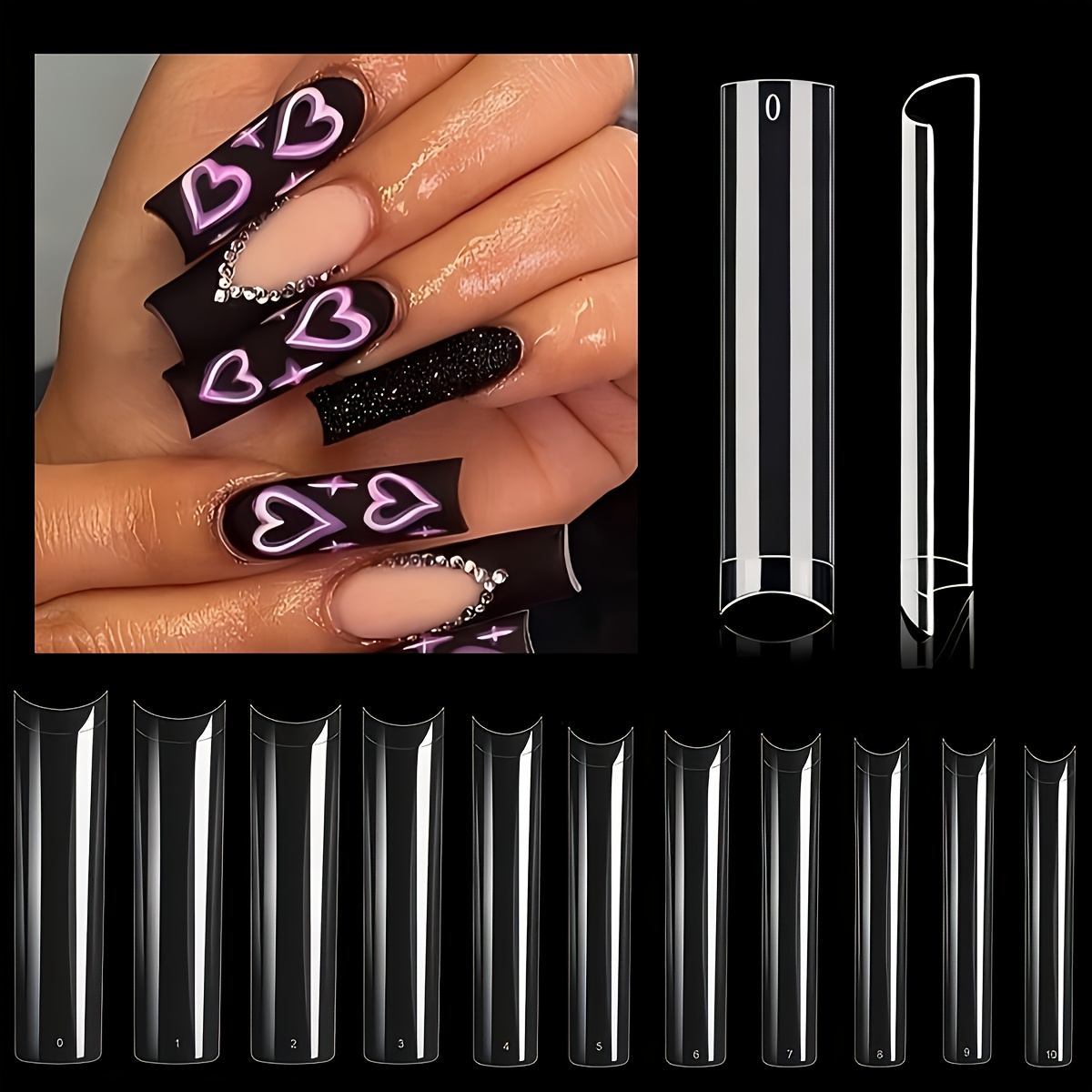120pcs Extra Long Xxxl Square Nail Tips, Mixed 12 Sizes, Transparent Half-cover Ballet Fake Nails, Nail Extensions Artificial Nail Tips