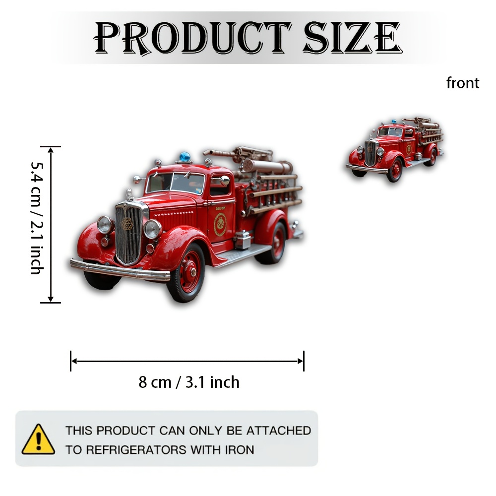 TEMU A Single Piece Of 2d Flat Acrylic And Rubber Soft Magnetic Tile, Featuring An Elegant Vintage Fire Truck Design - With Exquisite Details, Paint