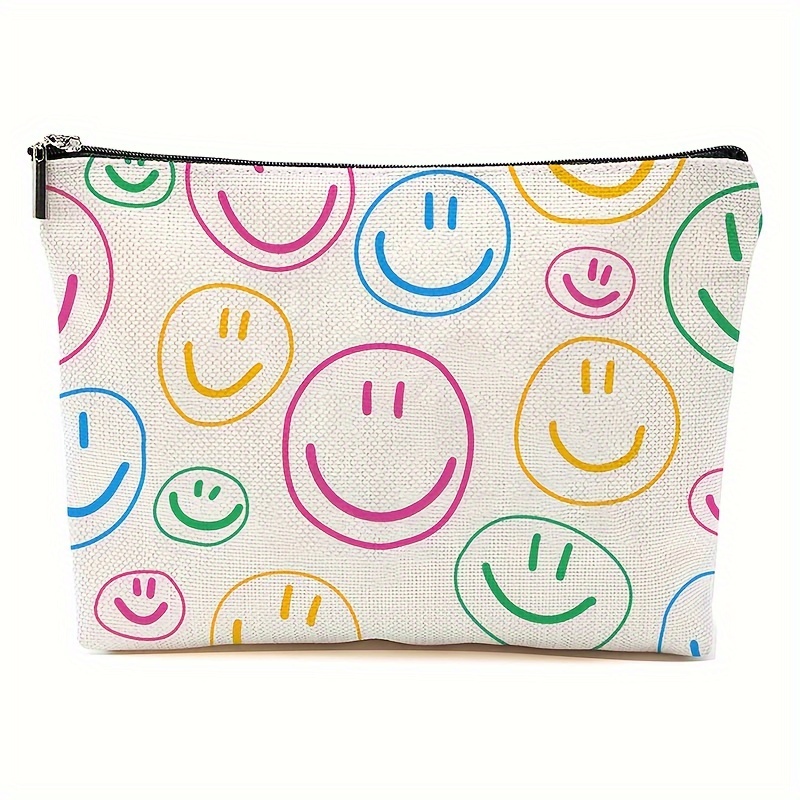 

1pc Funny Smiling Face Pattern Makeup Bag Travel Cosmetic Pouch Zipper Make Up Organizer Toiletry Bag For Women