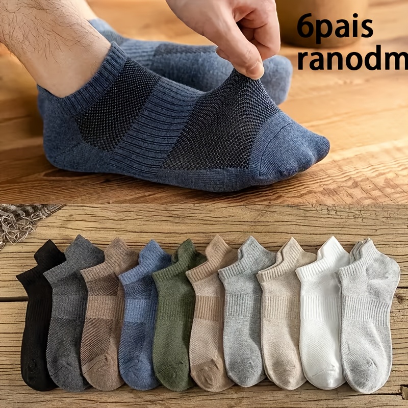 TEMU Random 6-pair Men's Summer Thin Mesh Waist- Breathable Ankle Socks, Simple Solid Color, Suitable For Daily Casual Wear, Versatile Short Socks,
