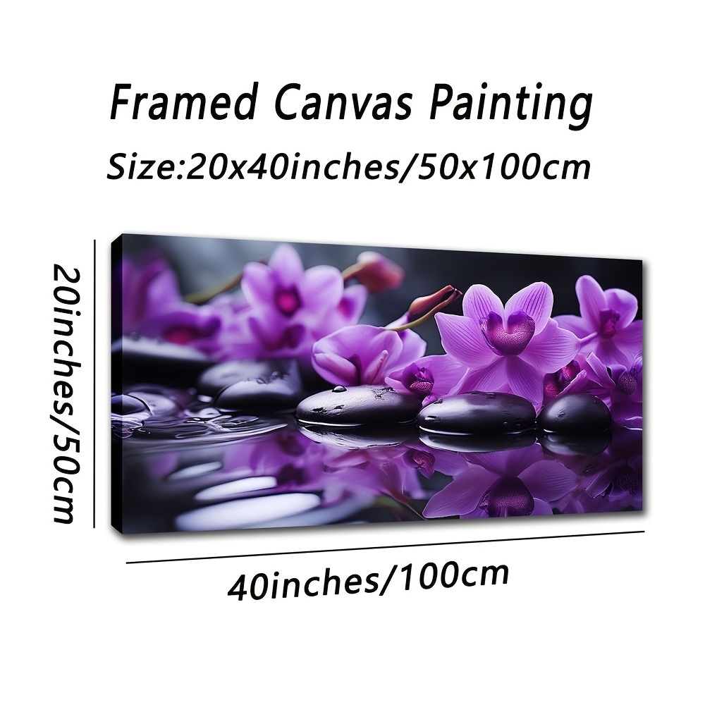 TEMU Large 20x40 Inch Canvas Art - Realistic Purple Flowers On Stone, Ideal For Office, Bedroom, And Decor, Men