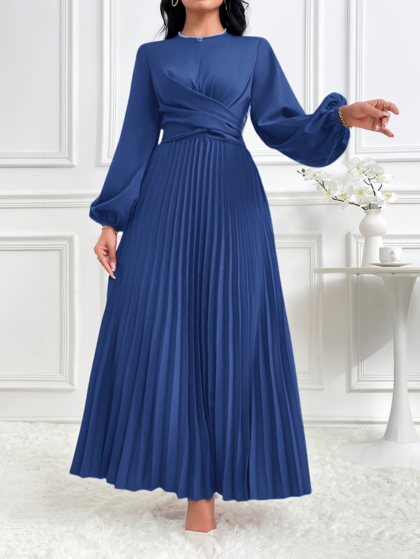 chinese dress ladies Zapaka Women Royal Blue V-Neck Long Cocktail Party Dress with Short Sleeves A-Line Wedding Guest Dress with Bow, Royal Blue / S main image 1