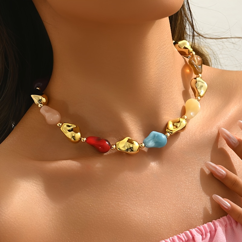 Boho Block Resin Bead Necklace for Women Daily & Party Accessory