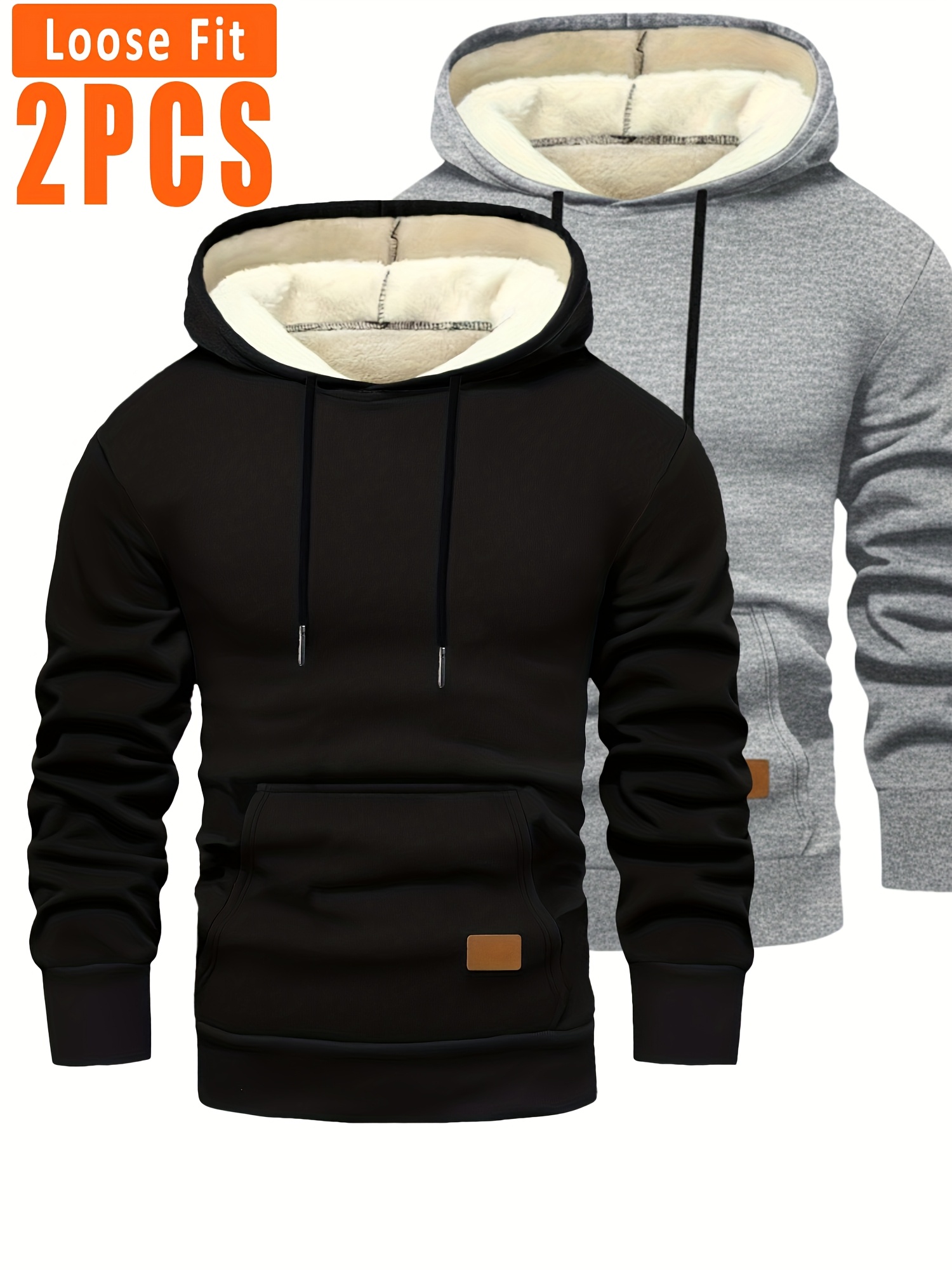 2 stuks Heren Fleece-gevoerde Hoodies - Dikke Winter Pullovers met Kangaroo Zak