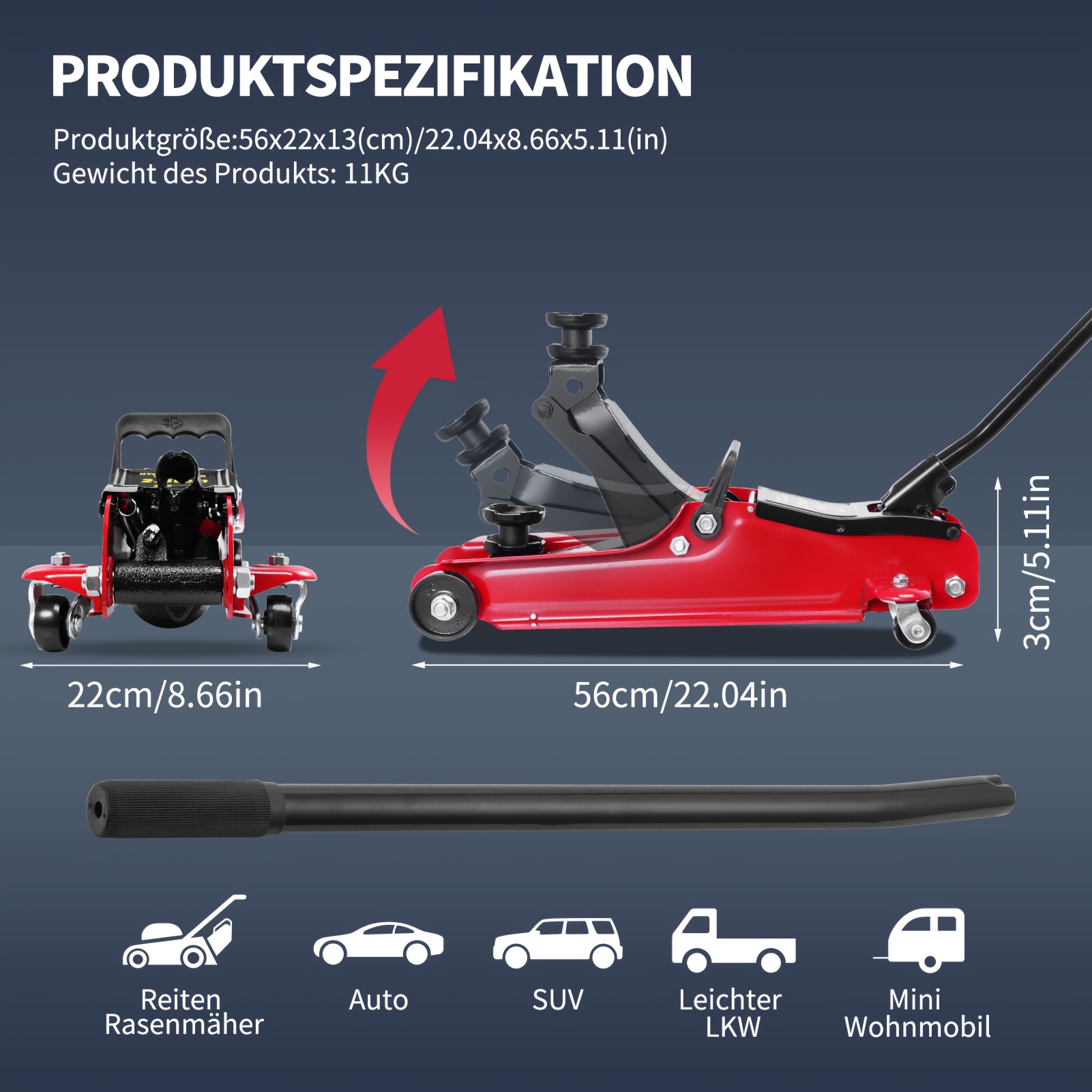 TEMU 2.5 Ton Hydraulic Floor Jack With Telescopic Handle - Durable Iron Construction, Ideal For Cars, Trucks, Buses - Perfect For Garage Use, Tire