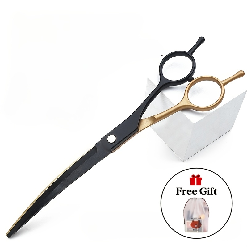 TEMU 2pcs Set: 1 Curved Pet Grooming Scissors + 1 -shaped Storage Pouch. Suitable For Pet Cats And Dogs. 7-inch Professional Curved Pet Grooming
