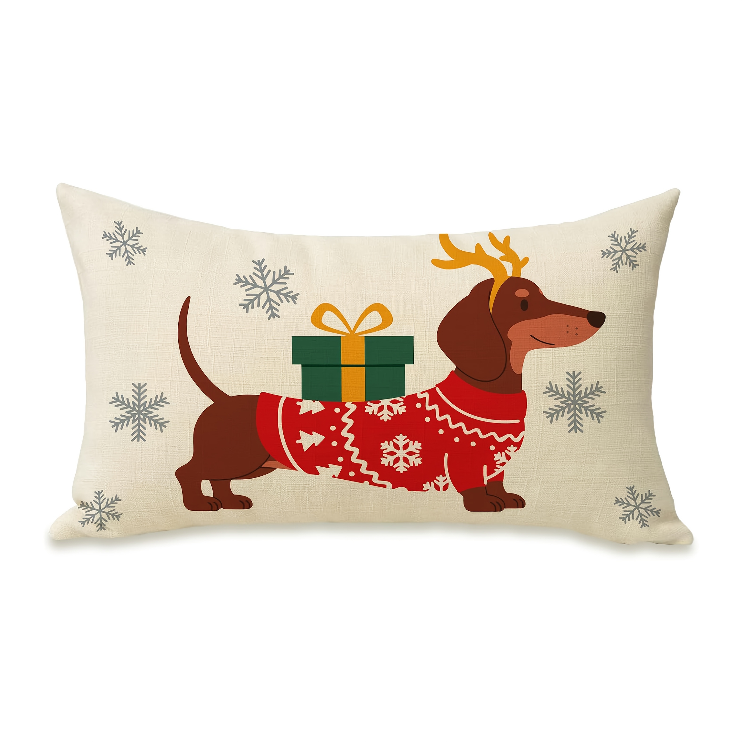TEMU 1pc, Dachshund Christmas Pillowcase, Festive Hot Dog Pillow Cover In A Red Sweater, Lumbar Pillowcase For Sofa Or Bed, Christmas Decoration For