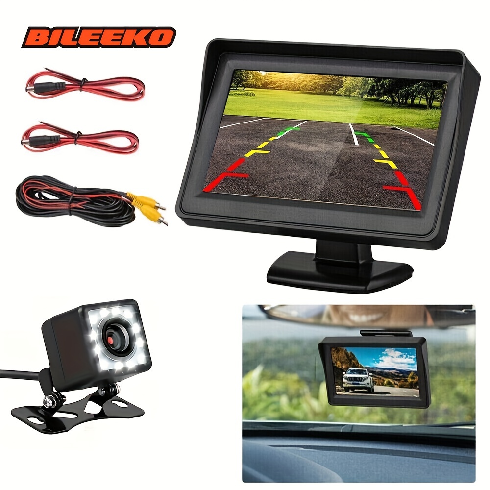 

Bileeko Car Rear View Backup 4.3 Inch Monitor With Reverse Camera Parking Assistant For Car Pickup Suv Truck Trailer-led Night Vision-