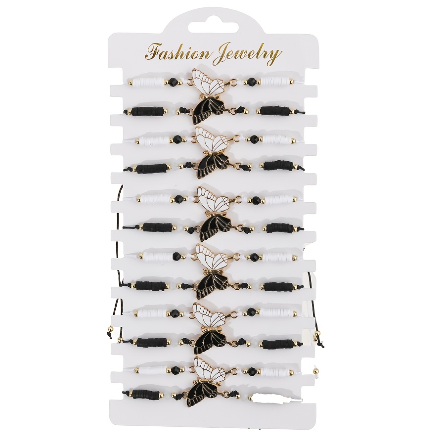 TEMU 12pcs Bracelets et Blanc , Bracelets Charme Réglables en Polymère Tressée Fait Main, Bijoux pour Cadeau de Meilleur Ami de Couple, Cadeau