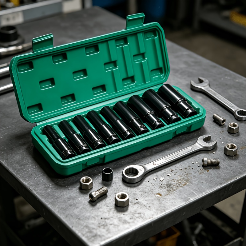 Image of 10pcs Socket Set With Adapter And Extension Bar For Automotive Tire Repair - Professional Quality Tools For Efficient Maintenance