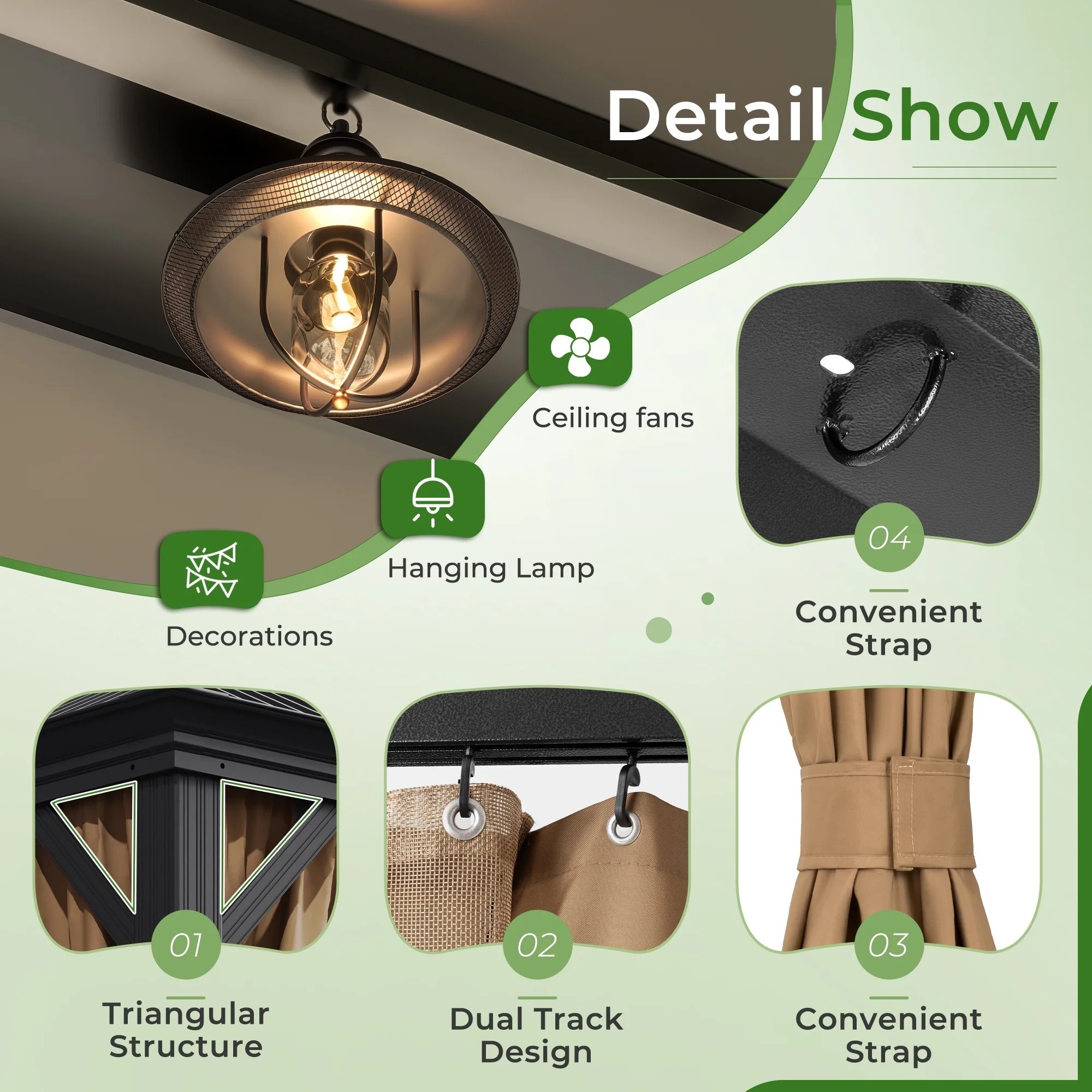 GUNJI 10' x 13' Hardtop Gazebo with Black Polycarbonate Roof & Aluminum Frame Netting - Durable Weather-Resistant Outdoor Furniture, Lattice Design for Privacy & Sun Protection, Patio Cover, Modern Aesthetic, Sturdy Construction, Garden Enthusiasts