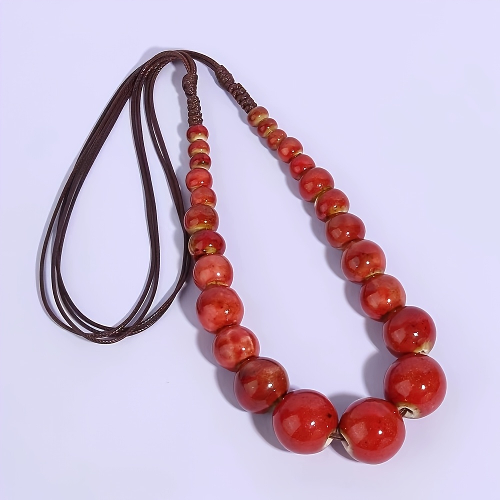 Handmade Bohemian Ceramic Bead Layered Necklace