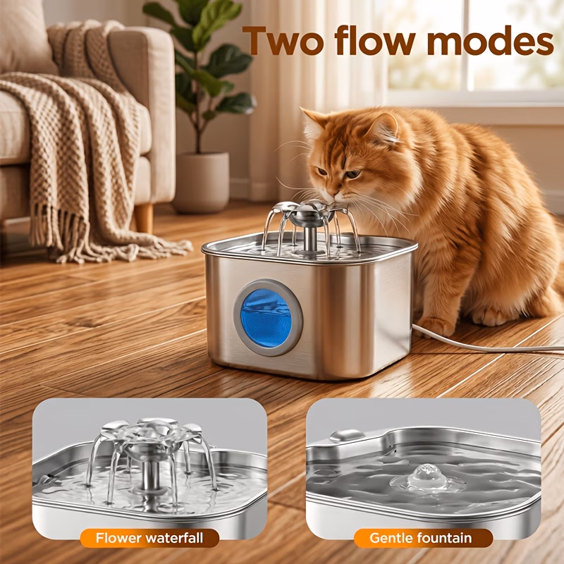 2 2l durable stainless steel cat water dispenser with water level window usb plug in pet fountain for machine 3 filters machine 7 filters Product details 4