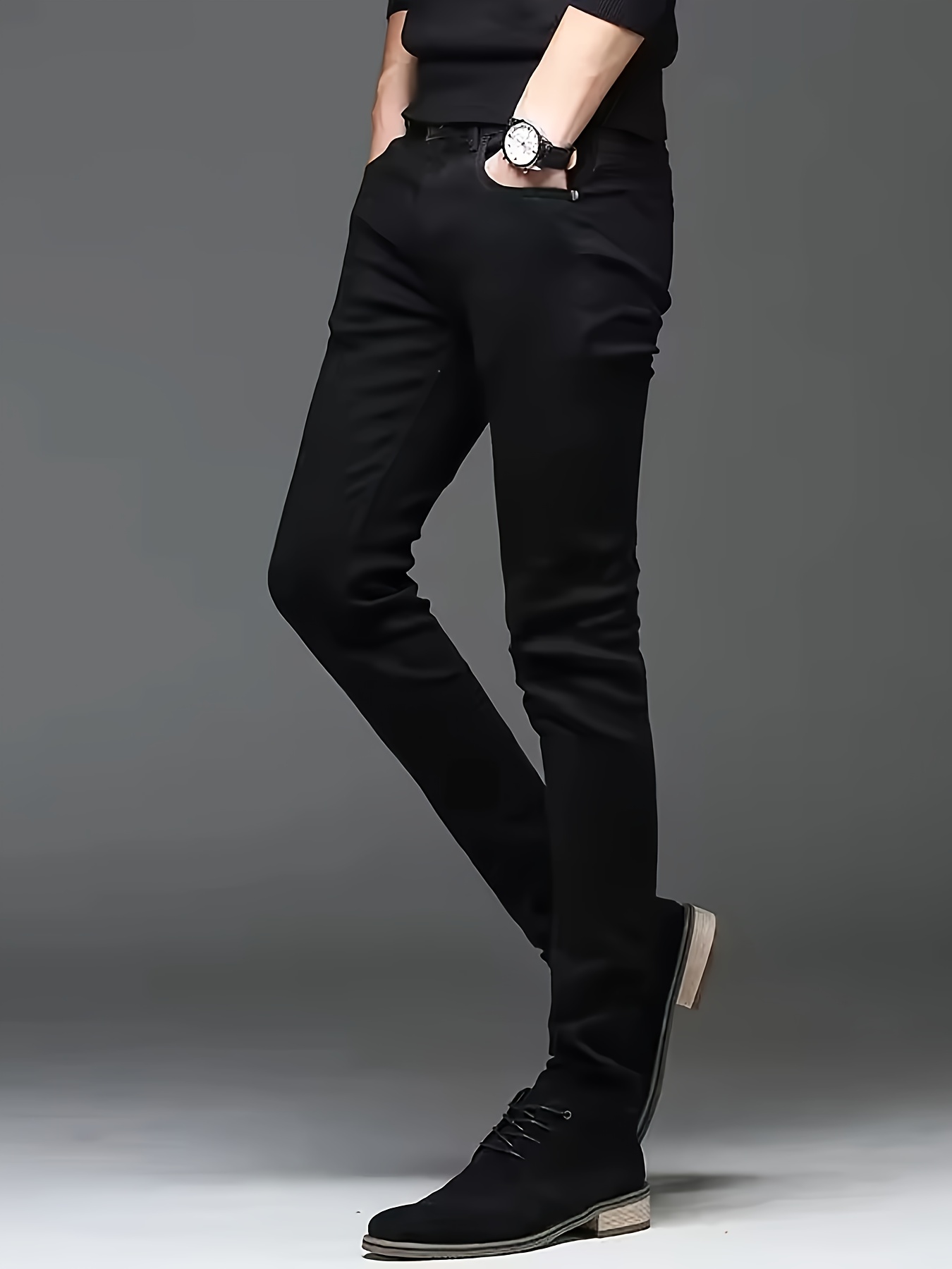 mens sleek black skinny jeans style - Temu