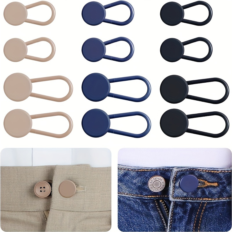 TEMU 12 Jeans Button Extenders Set, 3 Plastic Waistband Expanders For Pants, Adjustable 1-1.4 Inch Extension For Fit - , Khaki, .