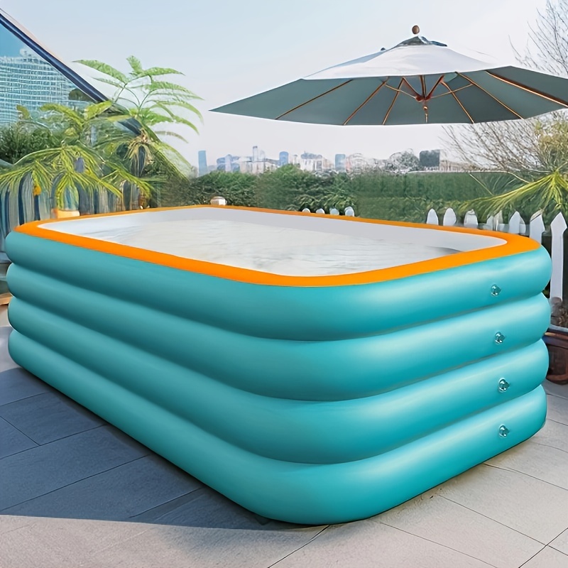 

Extra-large Inflatable Swimming Pool For Adults - 3m X 4 Rings, Thickened Pvc, Foldable & Portable Summer Water Vibrant Green & Orange