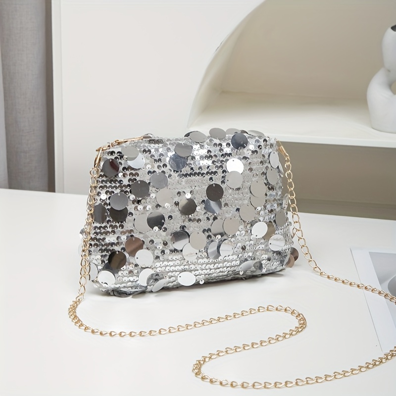 Image of Crossbody Bag Sequined Women' Evening Style Solid Color Shoulder Bag Fashionable Trendy Makeup Bag Phone Bag