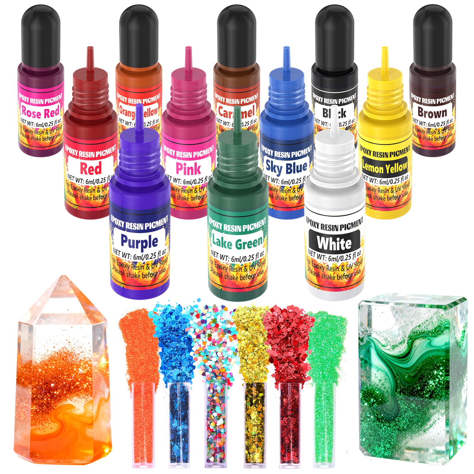 TEMU 12 Colors & 6 Glitter Epoxy Resin Kit - Transparent Dye, Concentrated Colorant For Jewelry Making, Diy Crafts, Resin Art, Soap & Making - 0.25oz