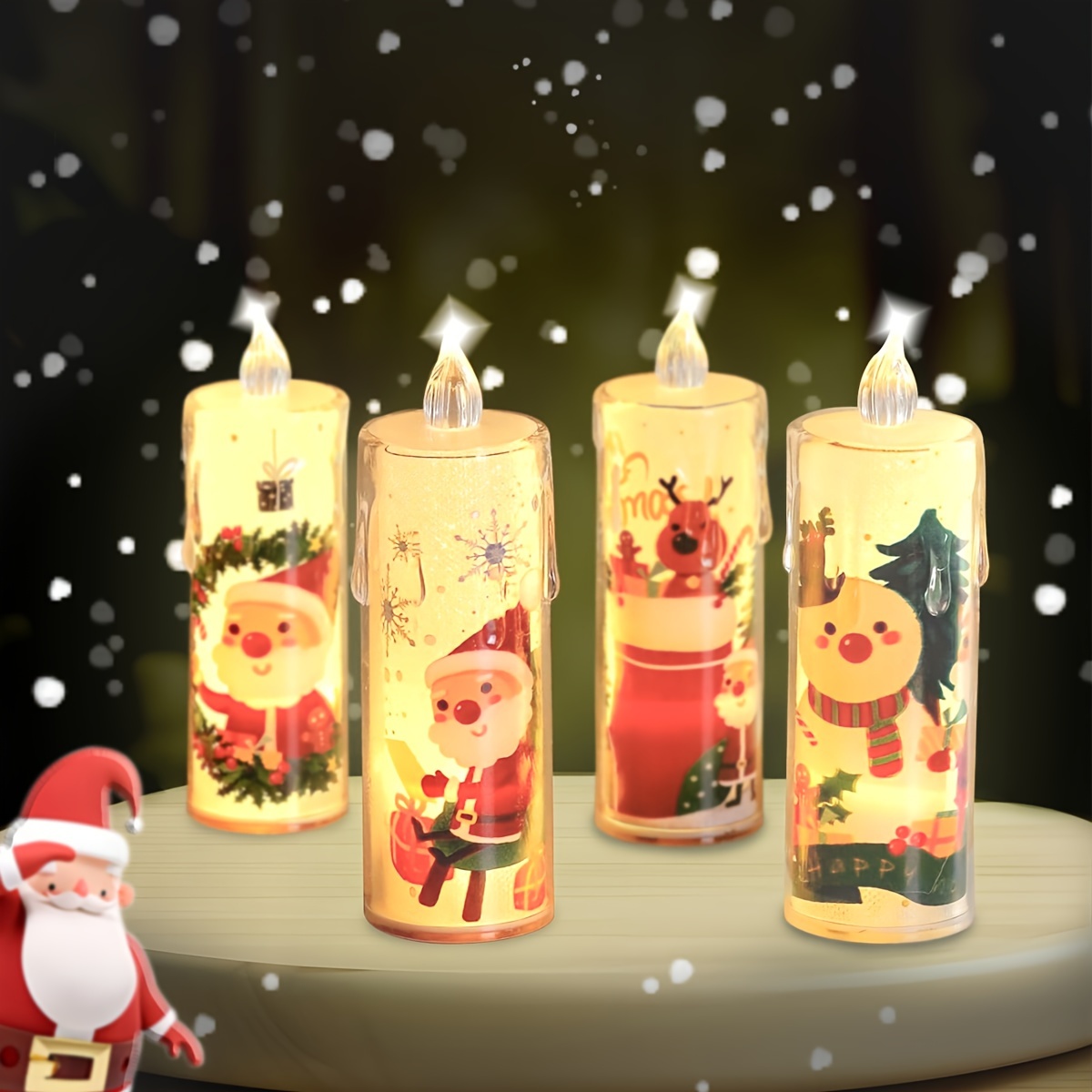 4pcs christmas   lights festive tabletop decor with santa   holiday scenes battery powered plastic candles for   ambiance scene setup christmas party decorations details 0
