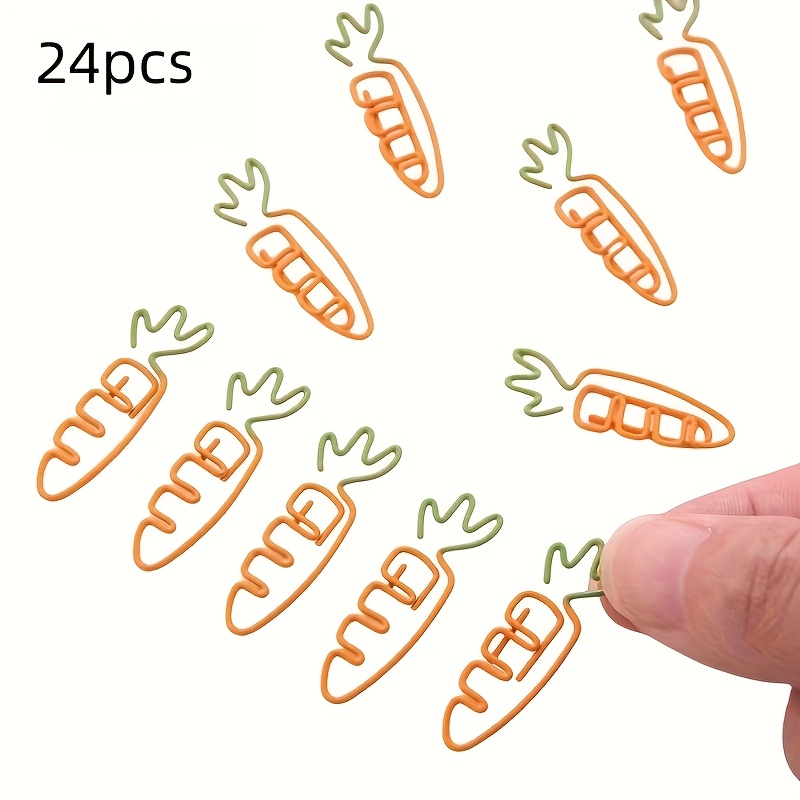 Image of 12pcs/24pcs Cartoon Carrot Paper Clips - Dual-tone , Fun Easter-themed Office Supplies For Home Or School Decoration, Cute Clip