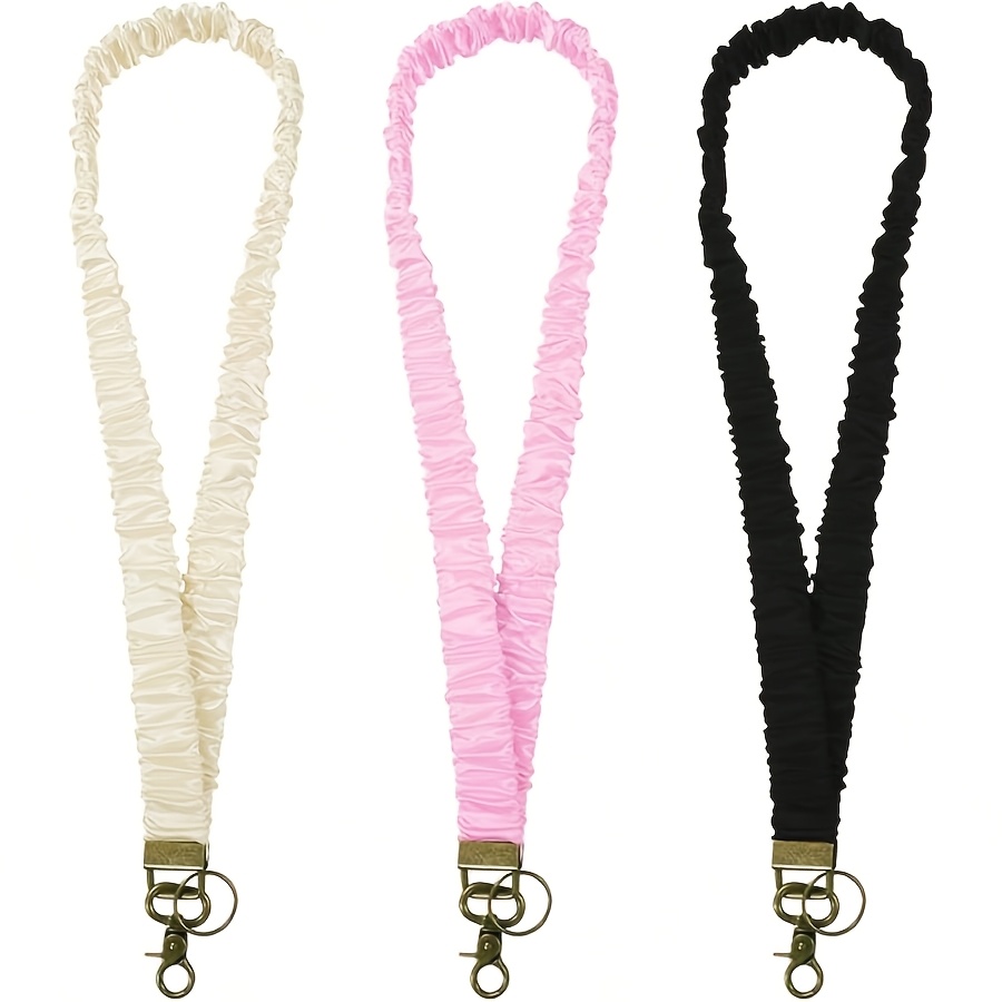TEMU Lanière élastique 2D 3 pièces avec porte-badge, support porte-clés rétractable, convient aux enseignants, infirmières, joli cordon porte-clés à