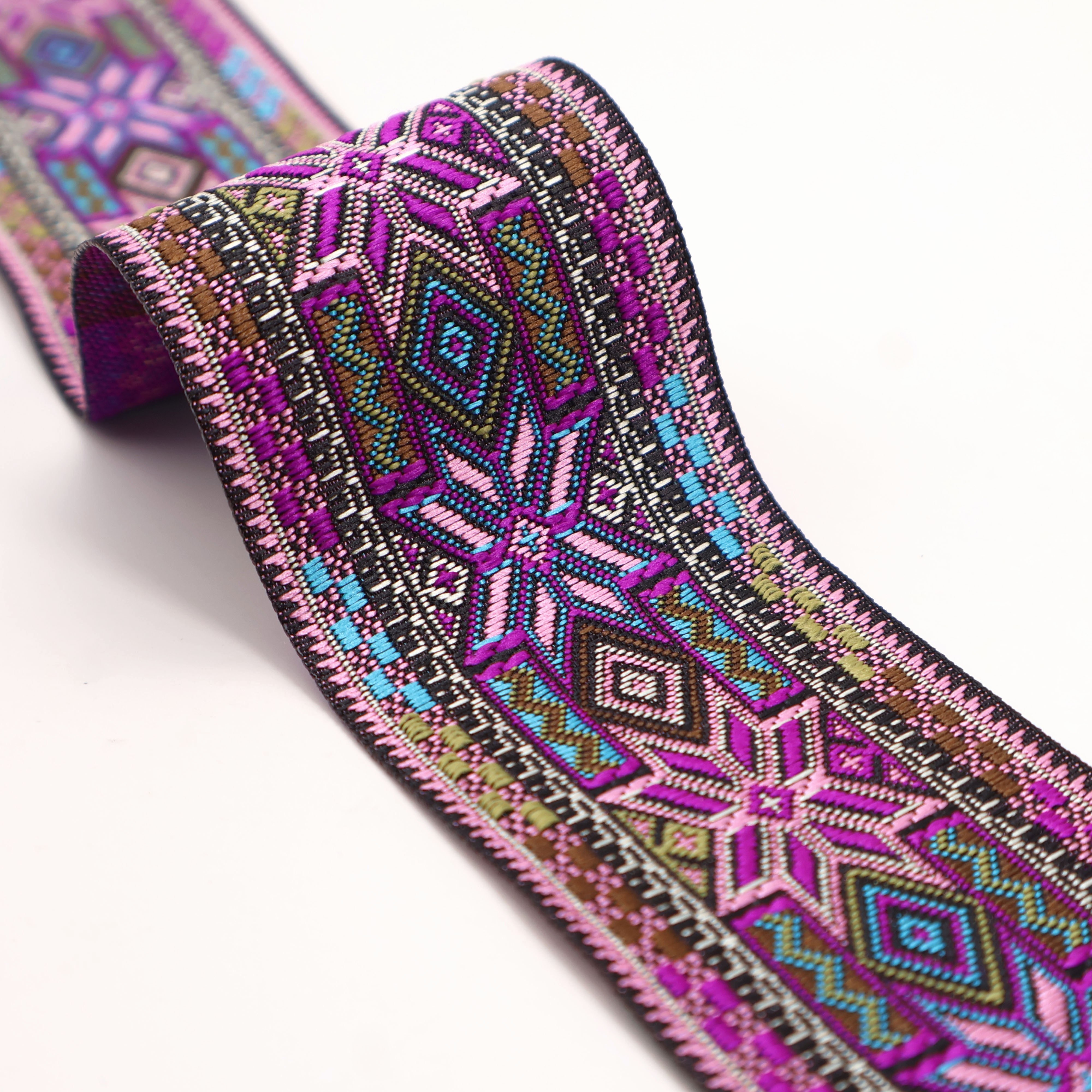 

Purple Jacquard Embroidered Ribbon Trim, 5 Yards - Ideal For Diy Sewing & Craft Projects, Clothing Accessories Decoration