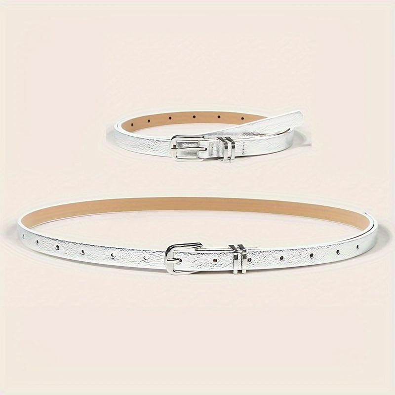 Silvery Thin Belt with Small Buckle for Women