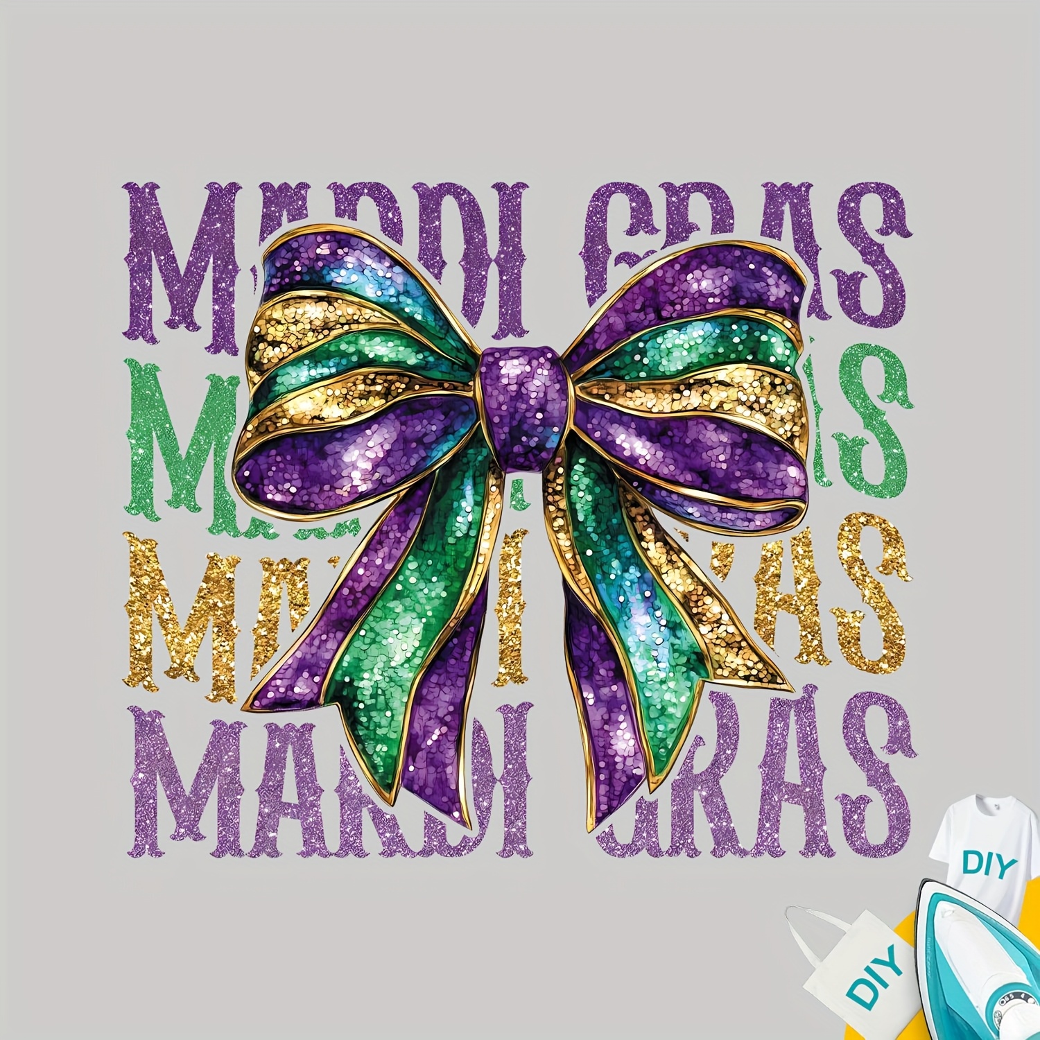 

7pcs Mardi Gras Bow Vinyl Iron-on Patches, Glittery Purple And Golden, Washable And Fade-resistant, Decorative Transfers For Clothing, Pillows, Backpacks